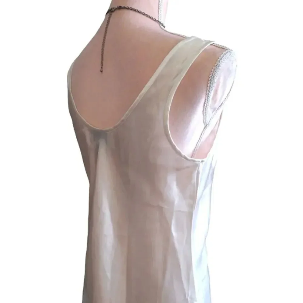 VTG 80s White Satin Floral Lace Rosette Mini Lingerie Slip Dress Small - Picture 15 of 17